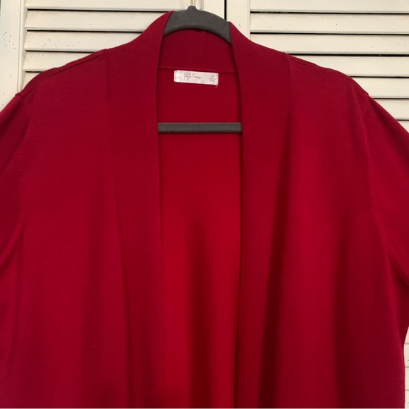 Chic Red Open Front Cardigan Classic With Pockets & Buttons - Picture 2 of 6